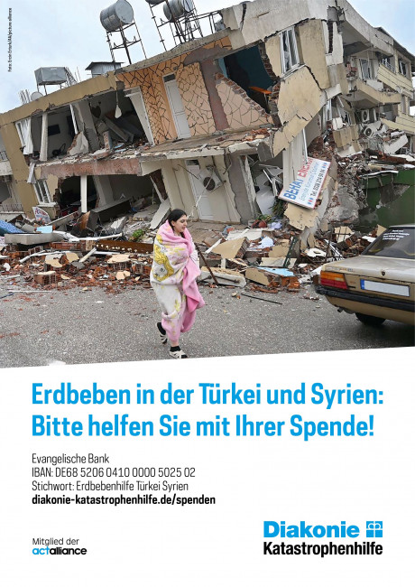 Hier finden Sie Informationen zu Spenden für das Erdbeben in der Türkei und Syrien.